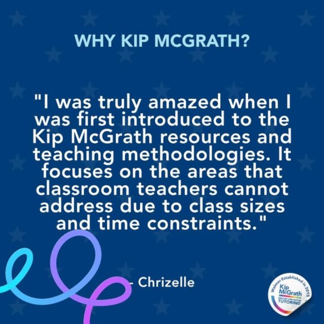 “Why Kip McGrath?” quote from centre manager Chrizelle – Kip McGrath Walmer Facebook post
