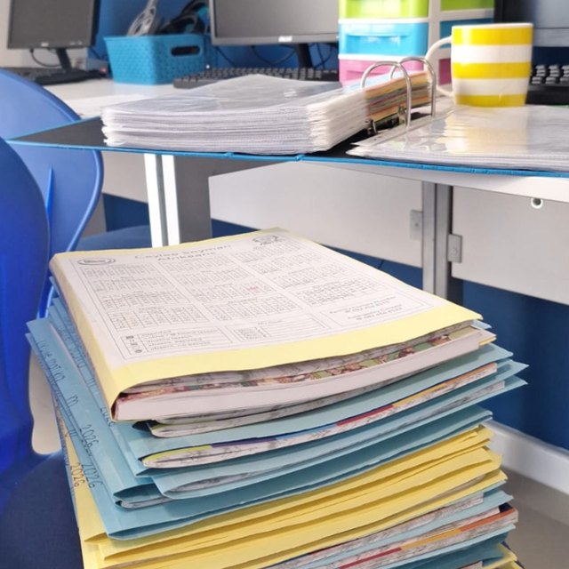Stacks of learner workbooks on a Saturday – Kip McGrath Walmer Facebook post