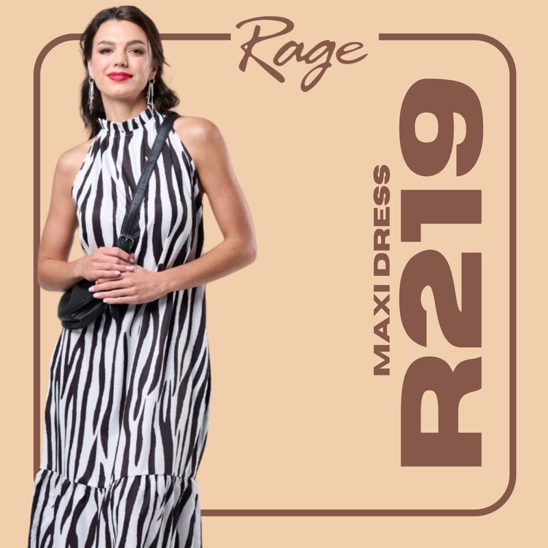 Zebra print maxi dress, R219 – Rage social media design by Meerkat Mango