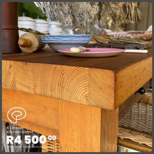 Six-drawer kitchen island – product post designed by Meerkat Mango for Second Time Around