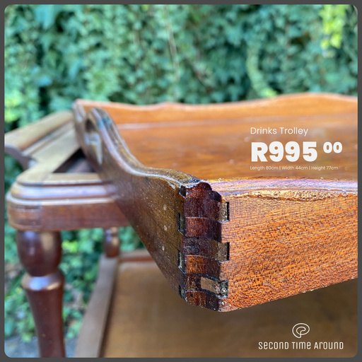 Vintage drinks trolley – product post designed by Meerkat Mango for Second Time Around